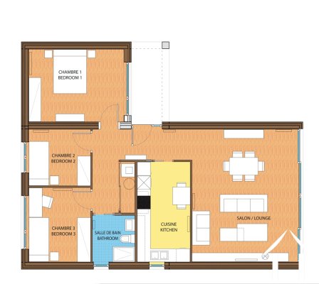 This is the T4 layout (103m2) - 3 beds and 1 bathroom with a large lounge (salon) with open views over the golf course and surrounding rural landscape.  The villas are to be built using some of the latest materials that give excellent thermal insulation. They will also be fitted with solar panels and a ventilation system that uses and recycles the ambient air to cool or heat the property. They will meet the current standards  ecological, sustainable and bioclimatic architecture.