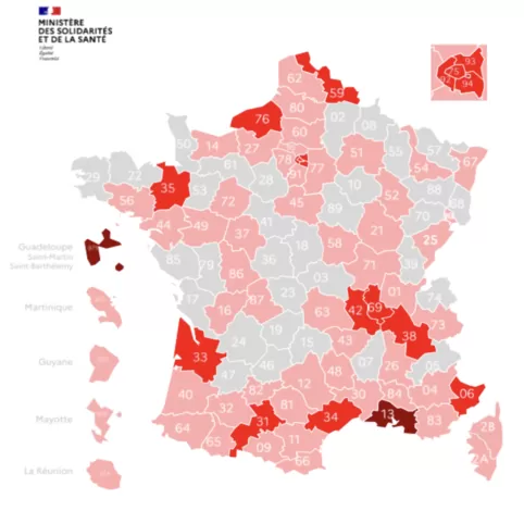 Several departments in France are now RED
