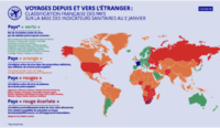 Kleuren van de landen bepalen wat de restricties zijn voor reizen naar frankrijk.