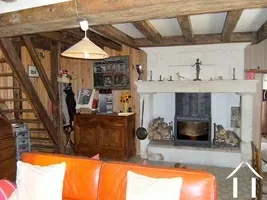 Woonkamer met open haard en houtkachel