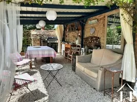 Terrace with views across the garden and countryside